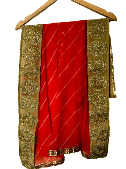 Runjhun Orange Kundan Chiffon Dupatta