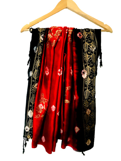 Runjhun Red Bandhani Women's Soft Viscose Stole