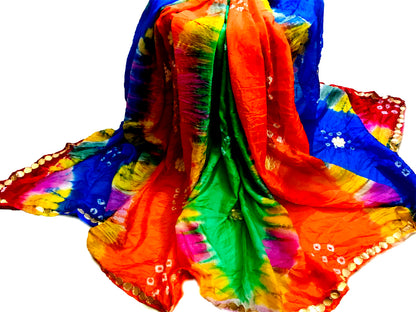 Runjhun Multicolour Silk Bandhani Gotta Patti Dupatta