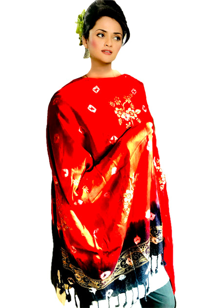 Runjhun Red Bandhani Women's Soft Viscose Stole