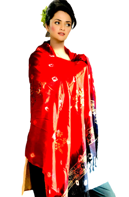 Runjhun Red Bandhani Women's Soft Viscose Stole