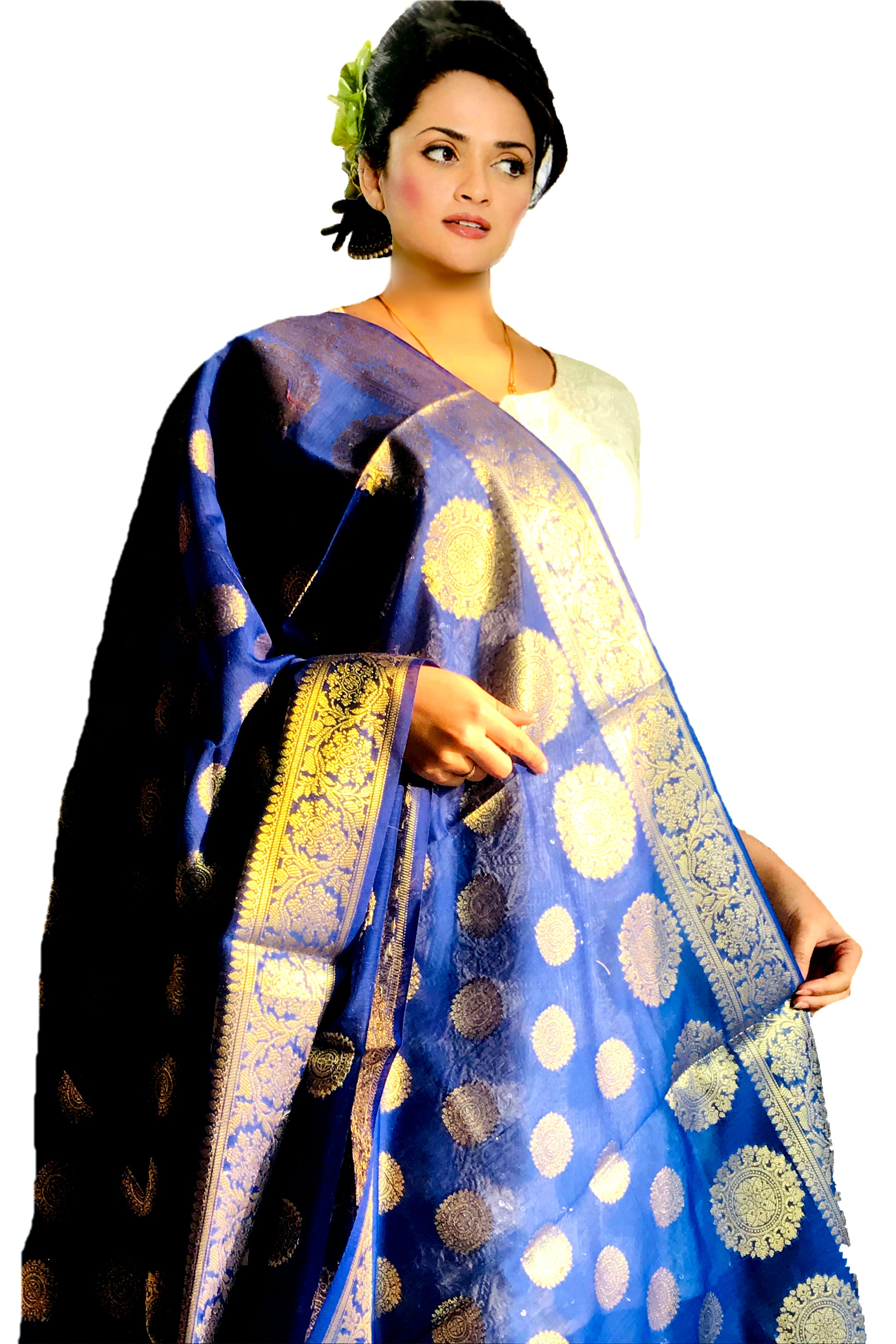 Royal Blue Silk Banarsi Dupatta
