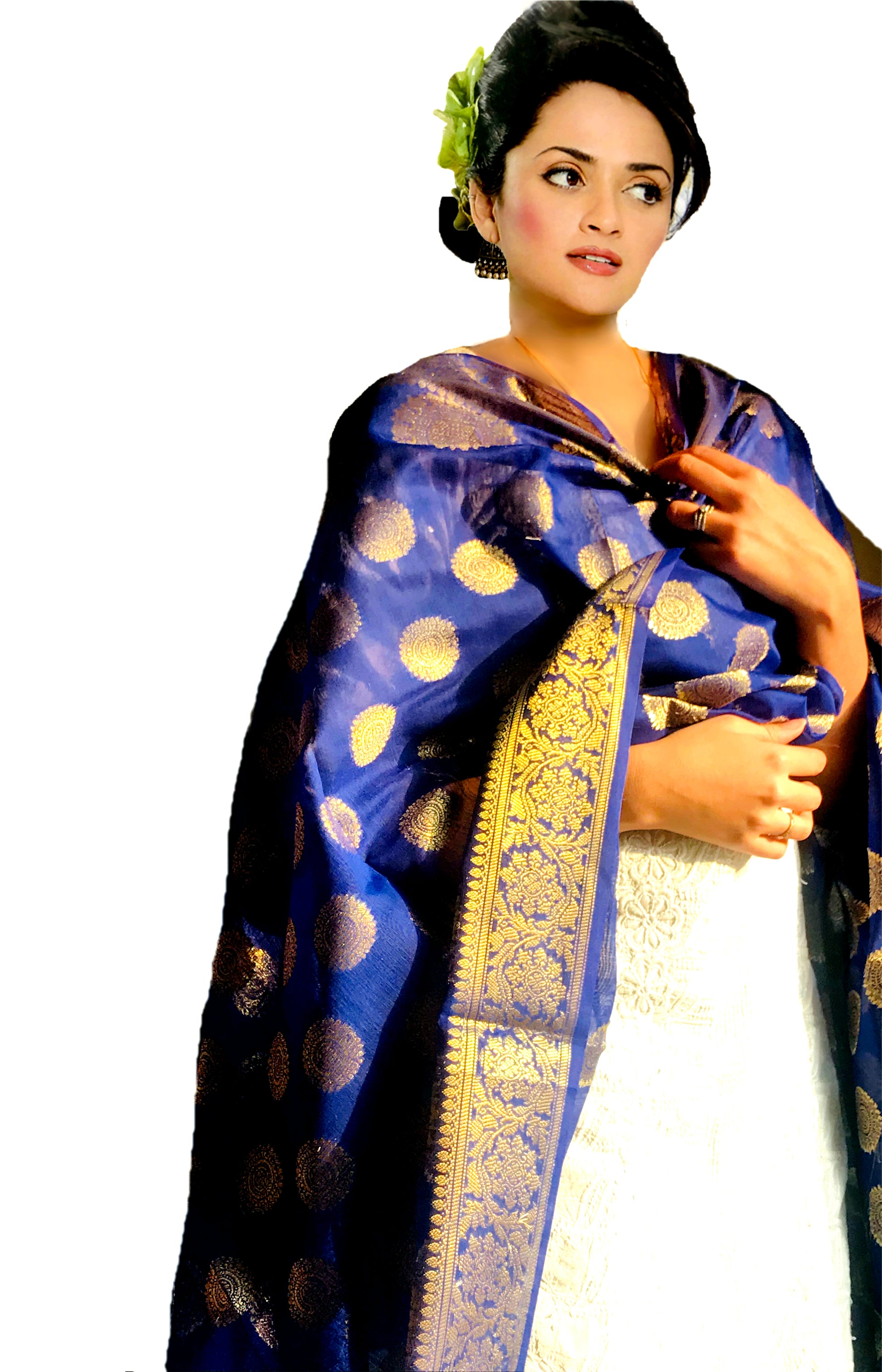 Royal Blue Silk Banarsi Dupatta