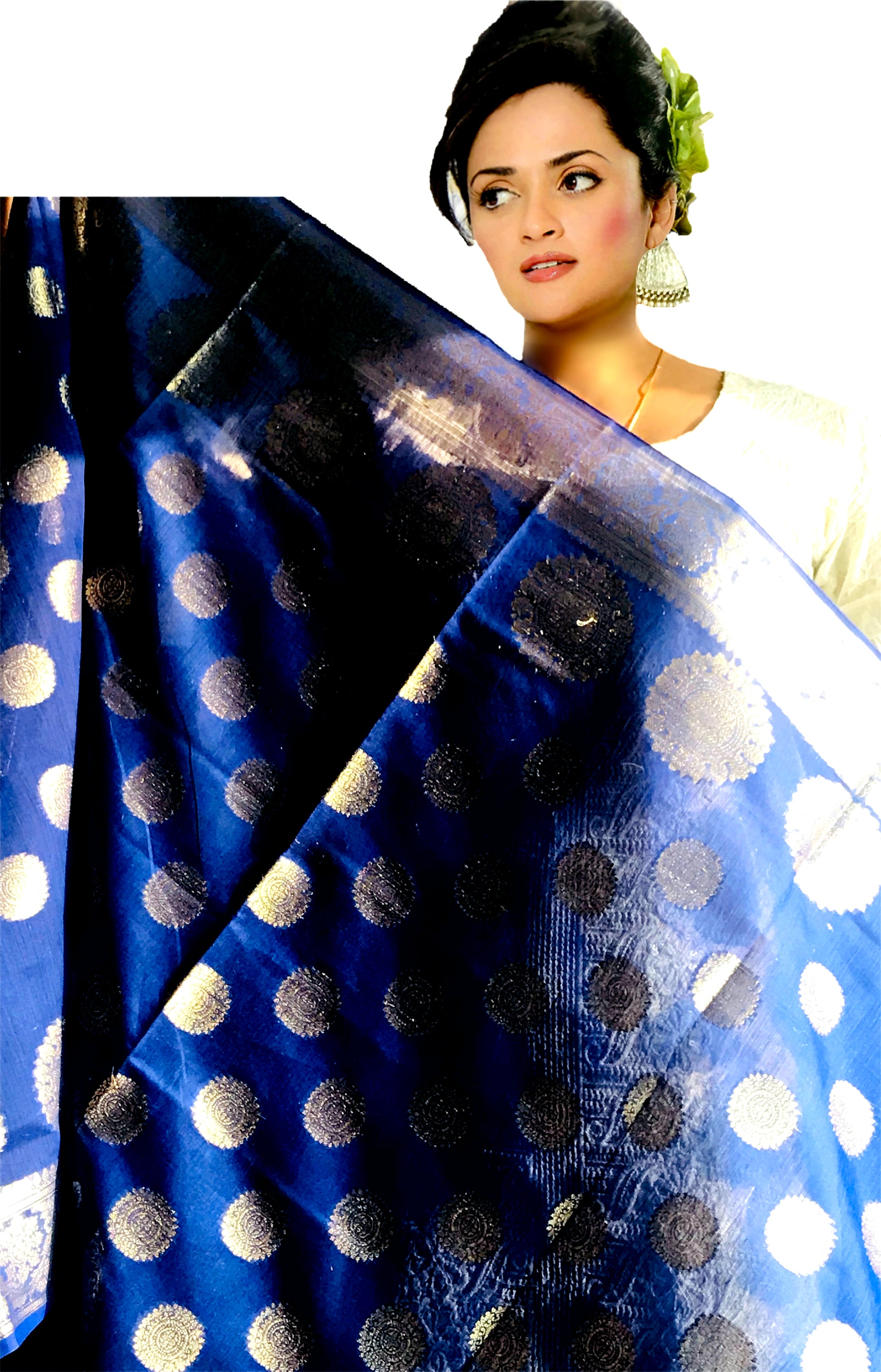 Royal Blue Silk Banarsi Dupatta