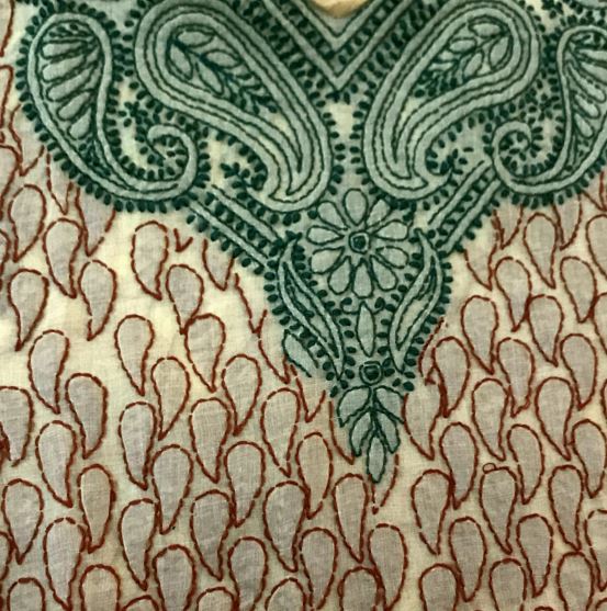 Runjhun Green and Yellow Fully Embroidered Lucknowi Cotton Chickan Kurti