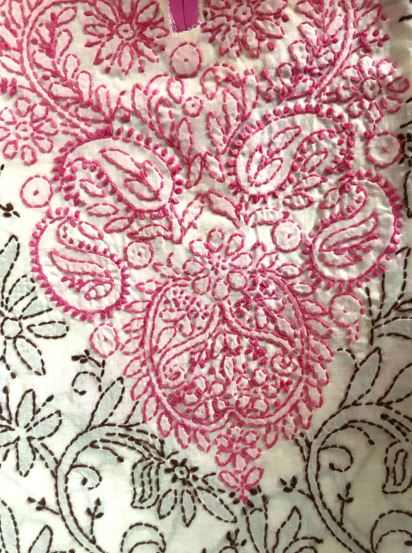 Runjhun Cream Fully Embroidered Lucknowi Cotton Chikan Kurti
