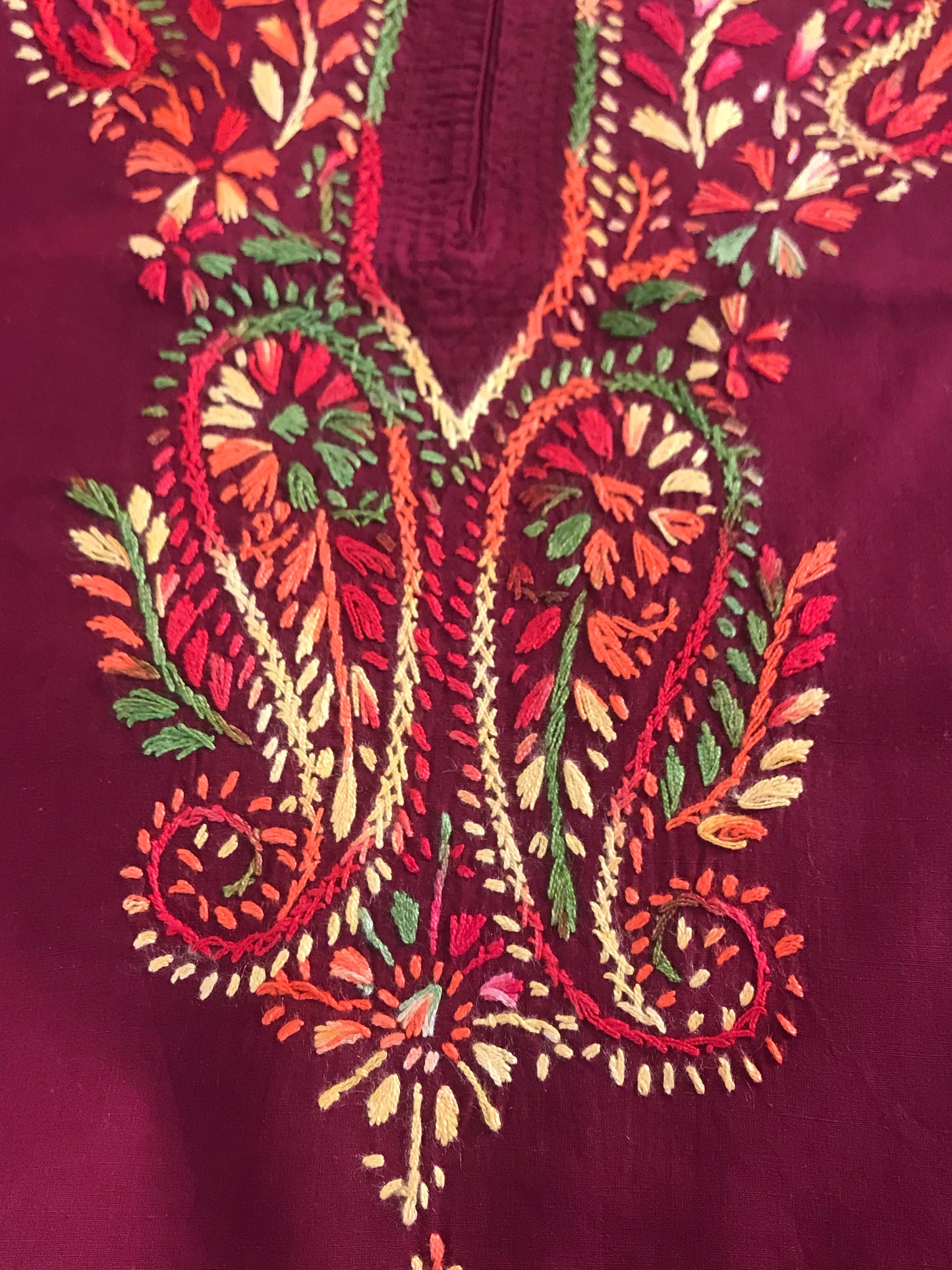 Runjhun Maroon Multicoloured Lucknowi Cotton Chikan Kurti