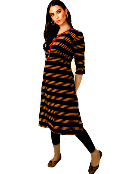 Runjhun Striped Dark Blue A LINE Kurta
