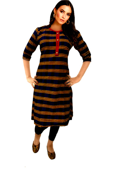 Runjhun Striped Dark Blue A LINE Kurta