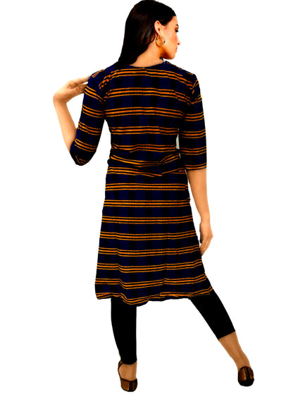 Runjhun Striped Dark Blue A LINE Kurta