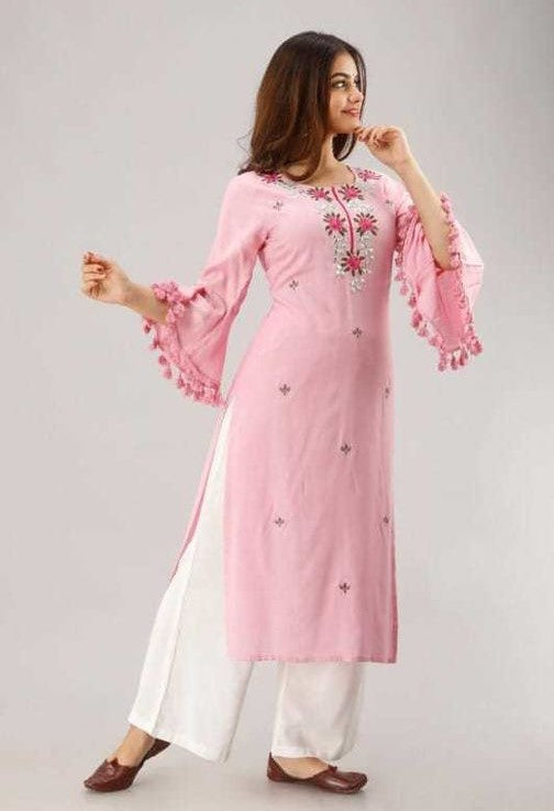 Urban Wardrobe's Printed Pink and White Straight Kurta Set