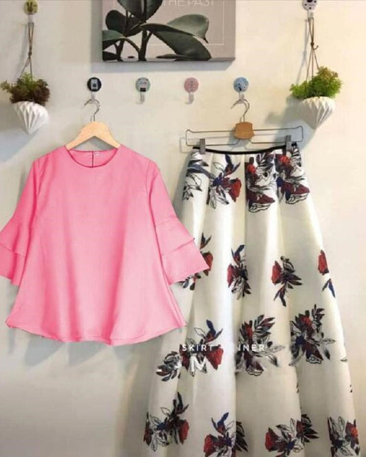 Pink and Floral Trendy Skirt