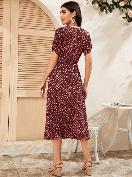 Urban Wardrobe's Buttoned Floral A Line Printed Dress