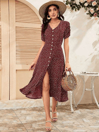 Women's Printed Buttoned A Line Dress