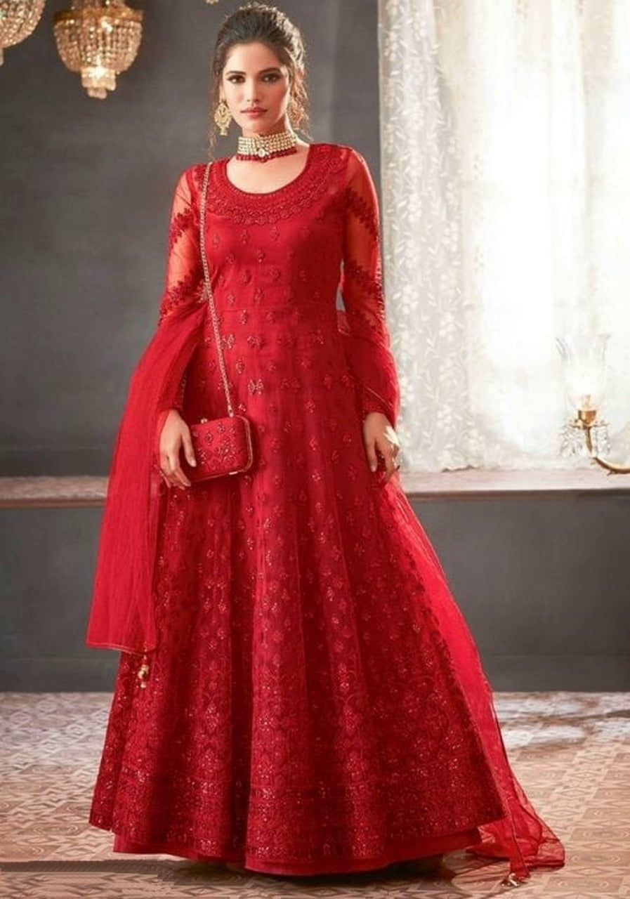 Red Bridal Wedding Anarkali Sangeet Gown In Net SFDFS15104 – Siya Fashions