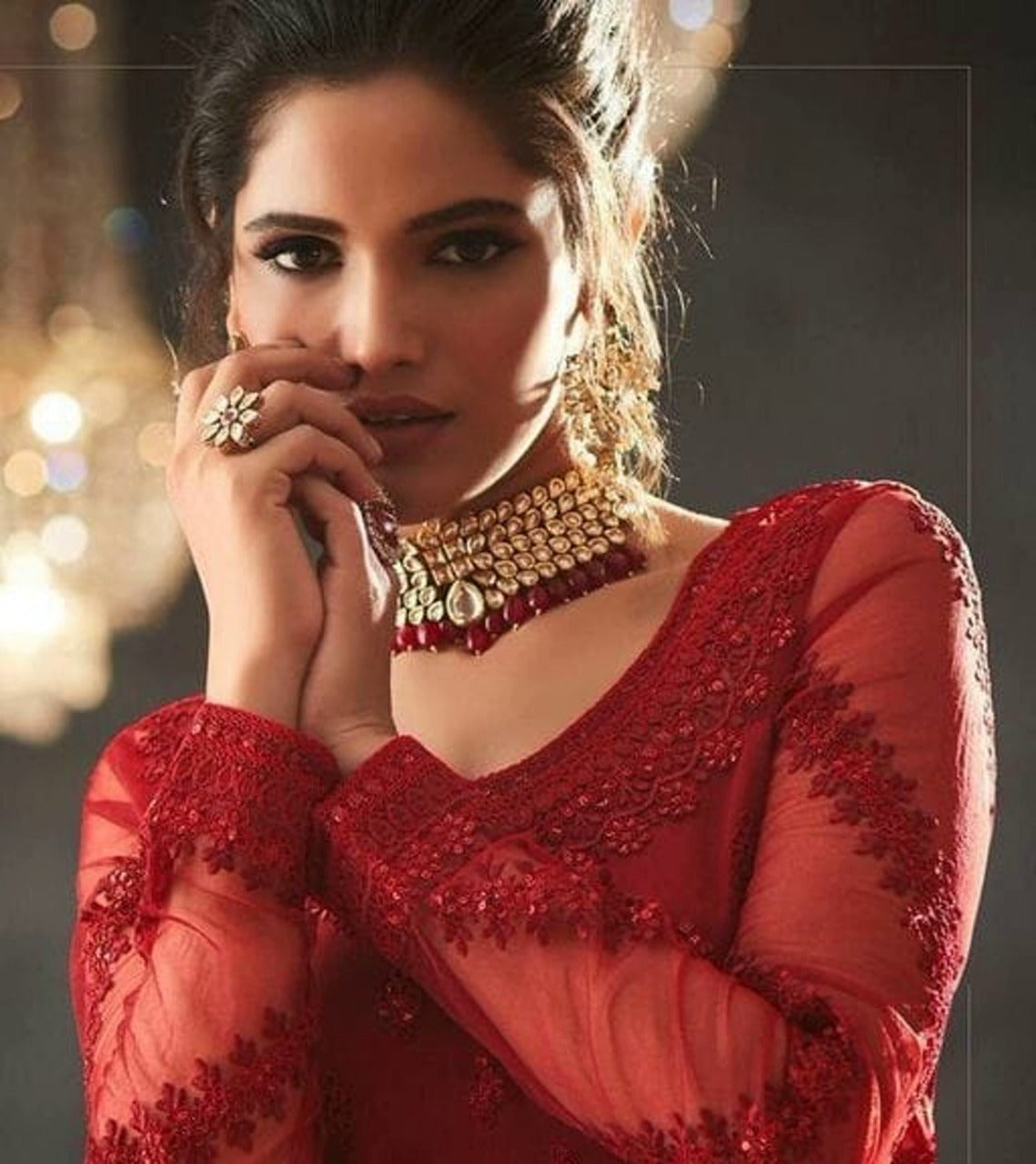 Red designer sales gown
