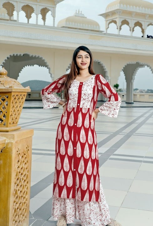 Women's Printed Kurta with Sharara