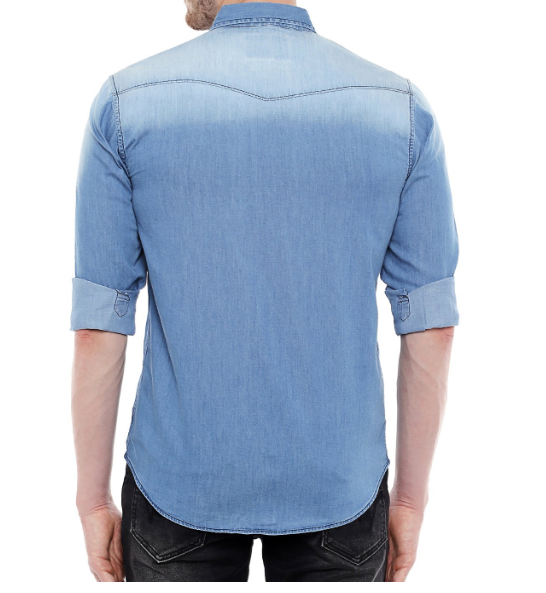 Dennis Lingo Men's Denim Medium Blue Solid Casual Shirt