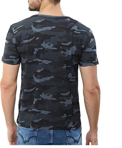 Wear Your Opinion (WYO) Men's Gray Camouflage Half Sleeve Cotton Printed T Shirt
