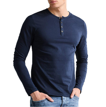 Men T Shirt Full Sleeves with Henley Collar