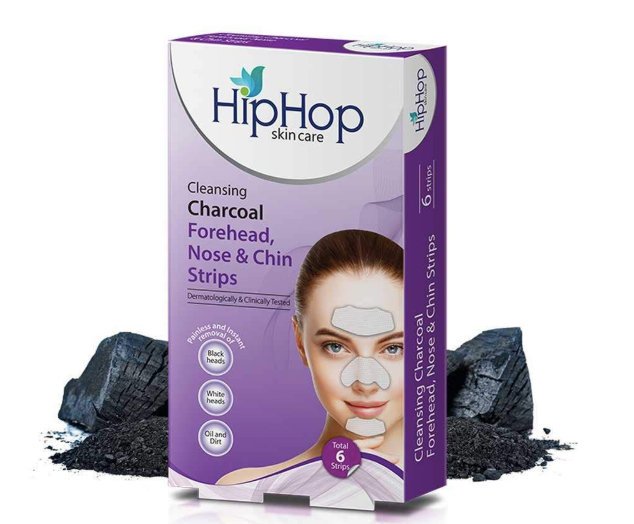 Hip Hop Charcoal Forehead, Chin, Nose Strips - 6 strips (3 * 2 sachet) - Blackhead Remover