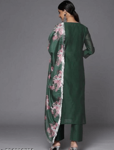 Urban Wardrobe's Sea Green Kurta Set with Contrasting Dupatta