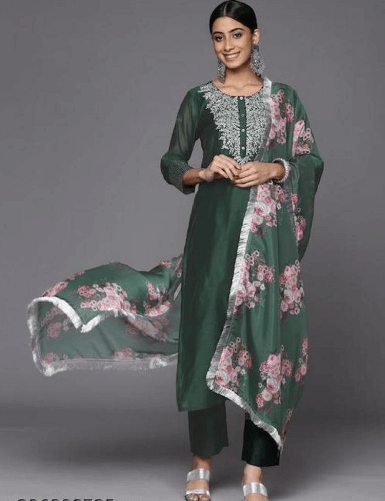 Urban Wardrobe's Sea Green Kurta Set with Contrasting Dupatta