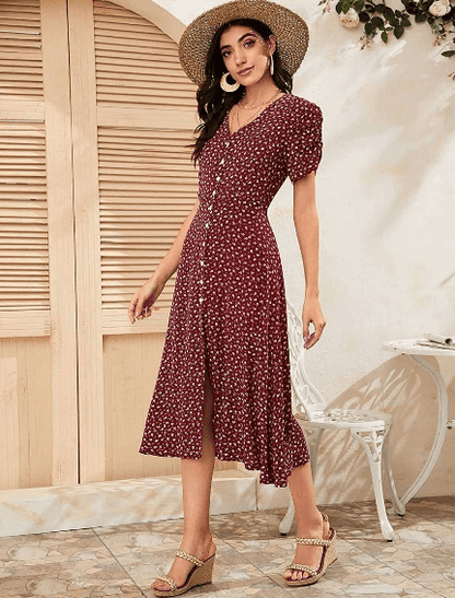 Urban Wardrobe's Buttoned Floral A Line Printed Dress