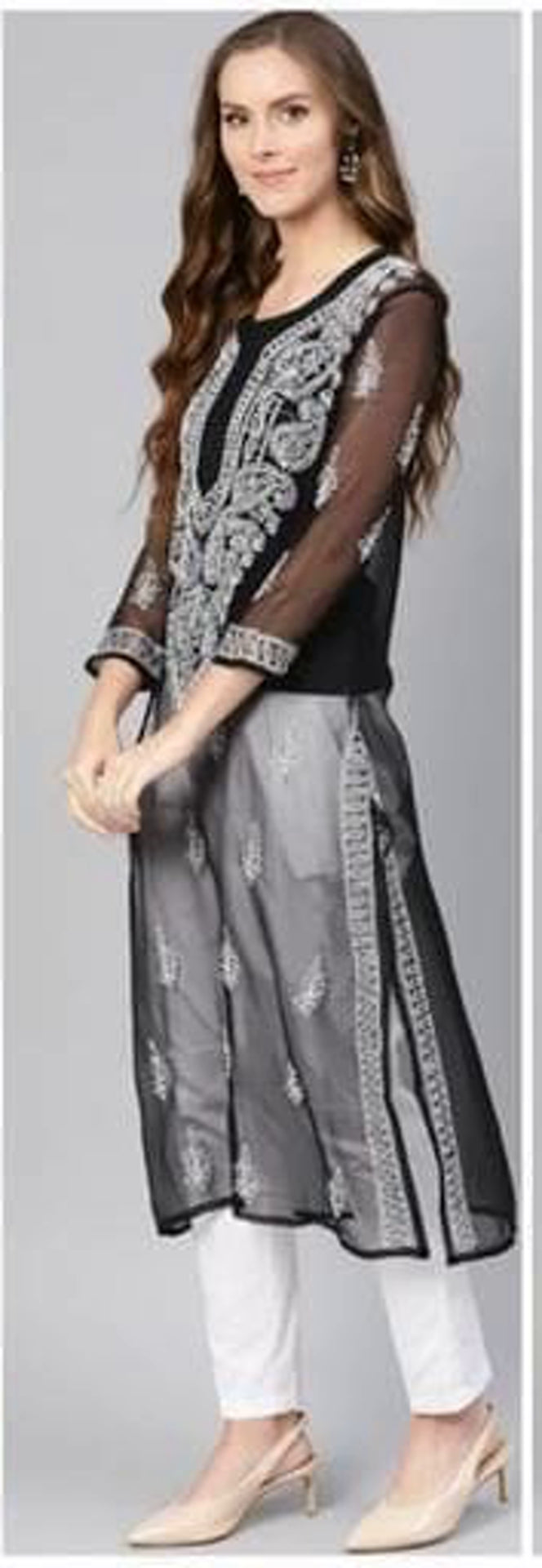Black Chikan Kari Embroidered Kurta