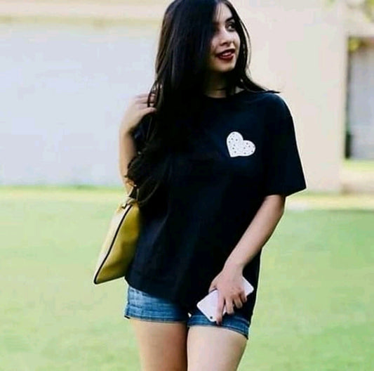 Women Black & White Printed Regular Round Neck T-shirt