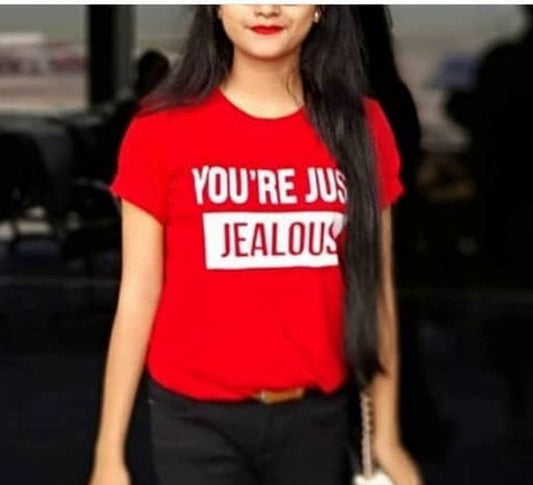 Women Red Printed Regular Fit T-shirt