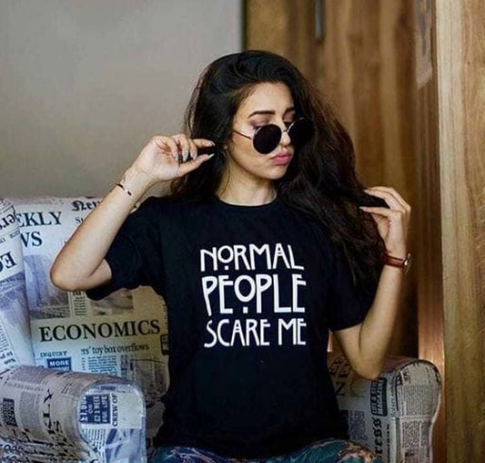 Women Black & White Printed Round Neck T-shirt
