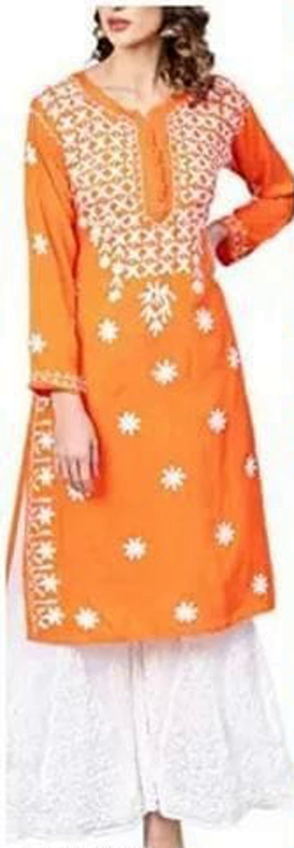 Orange ChikanKari Embroidered Kurta