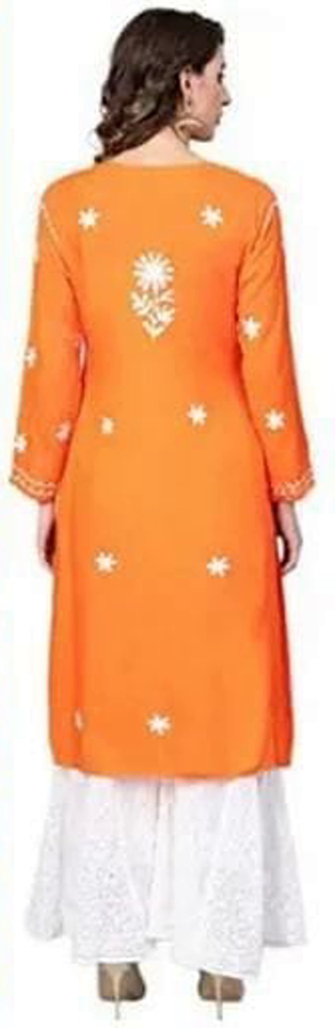 Orange ChikanKari Embroidered Kurta