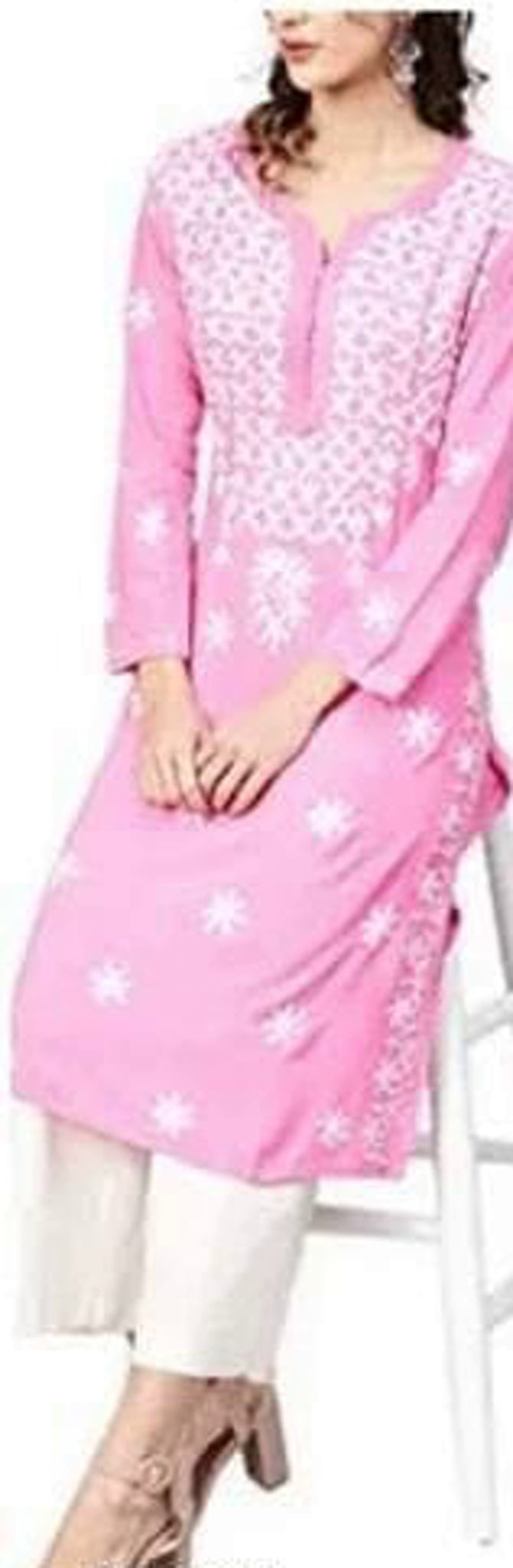 Pink ChikanKari Embroidered Kurta