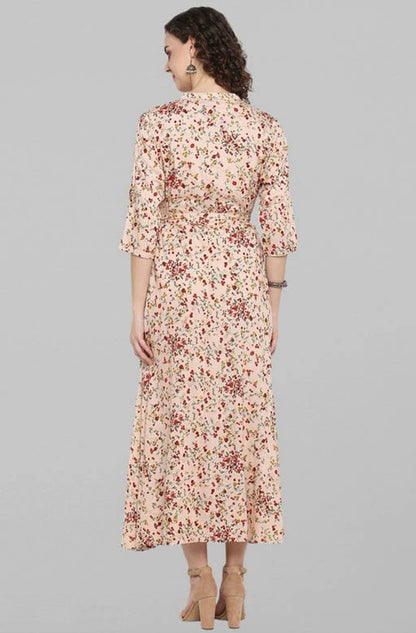 Women's Peach Pure Cotton Ethnic Dress