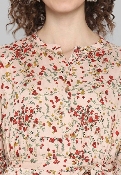 Women's Peach Pure Cotton Ethnic Dress