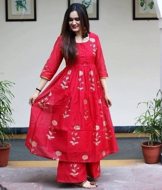 Women's Printed Cotton Kurta Set with Palazzos