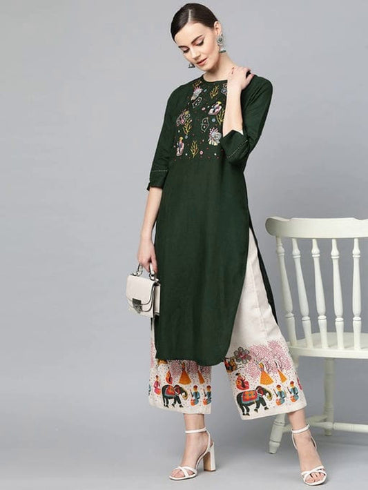 Women's Embroidered Super Stylish Kurta and Palazzo Set