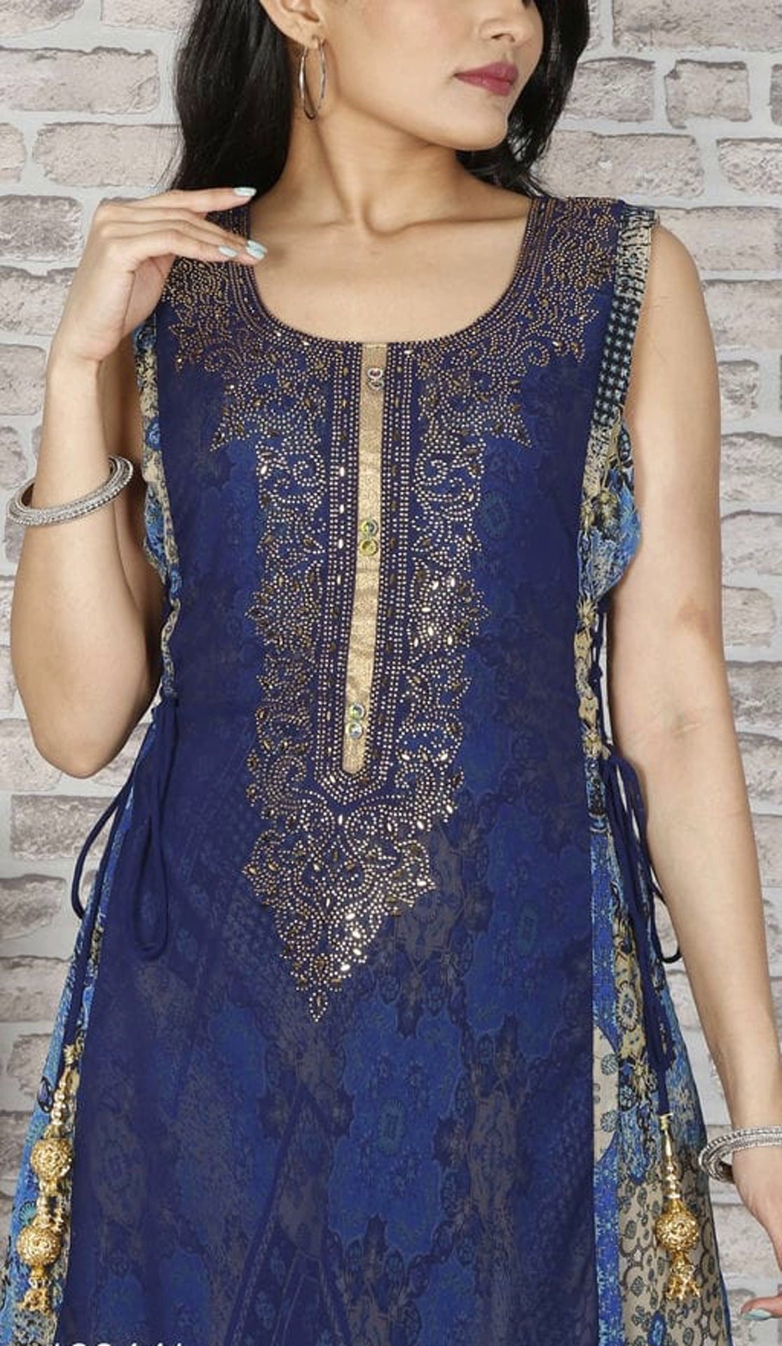 Women's Plus Size Designer Blue Layered Kurta