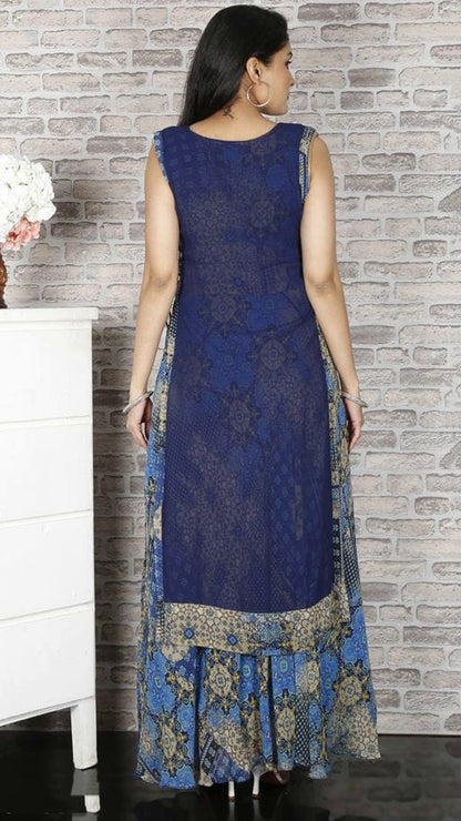 Women's Plus Size Designer Blue Layered Kurta