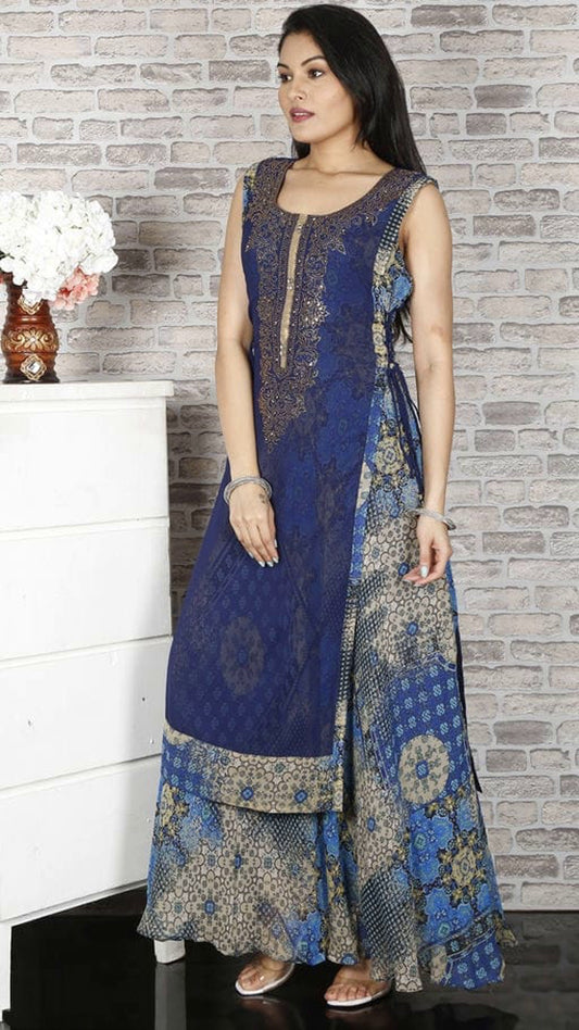 Women's Plus Size Designer Blue Layered Kurta