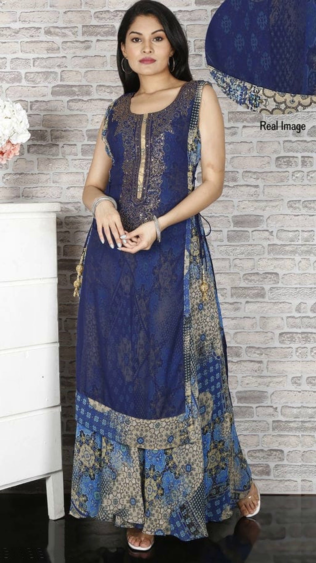 Women's Plus Size Designer Blue Layered Kurta