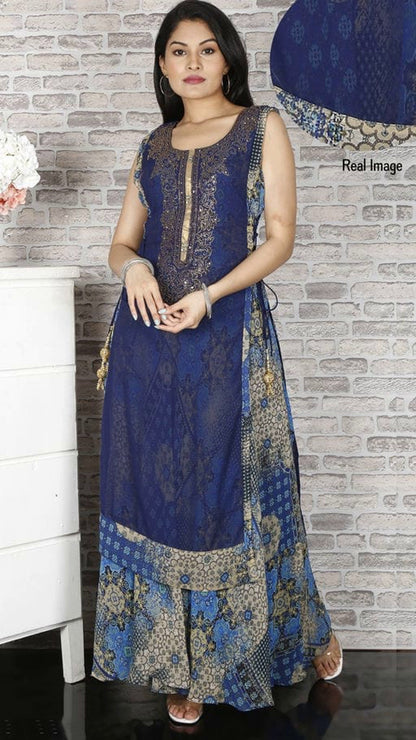 Women's Plus Size Designer Blue Layered Kurta
