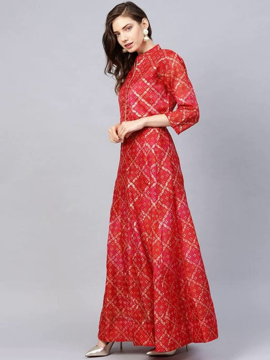 Women's Bandhani Printed Poly Silk Kurta