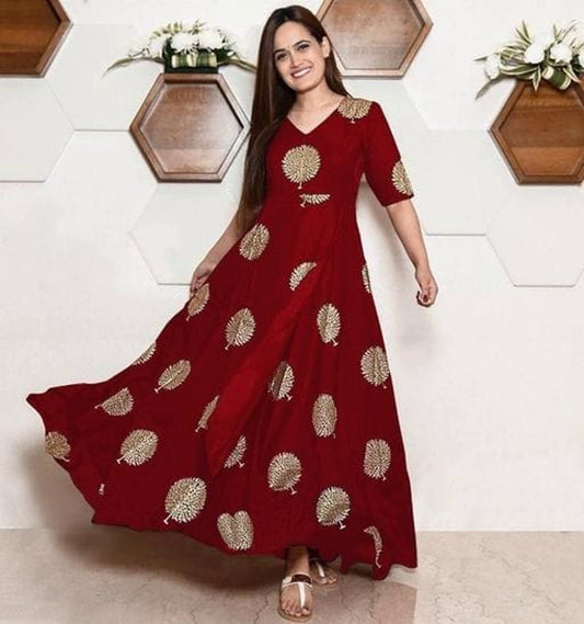 Women's Casual Maroon Embroidered Dress