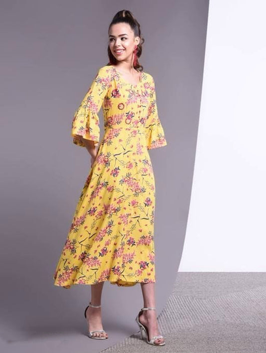 Trendy Women's Yellow Printed Dress