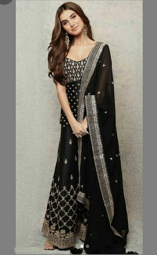 Women's Designer Black Palazzo Set
