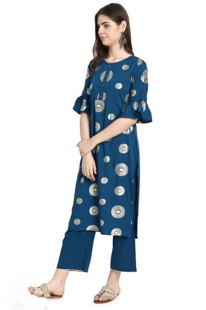 Women's Blue Printed Crepe Kurta