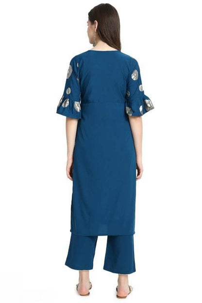Women's Blue Printed Crepe Kurta